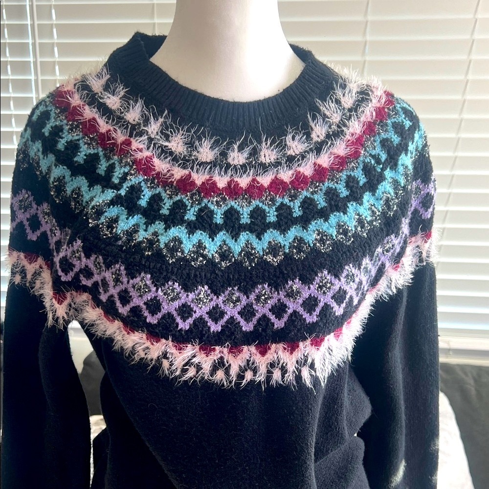 J. Jill Black Sweater with Blue Fair Isle Design - Picture 5 of 11